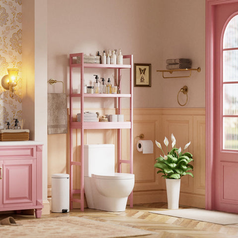 SMIBUY bamboo over-the-toilet shelf pink open shelves a versatile storage option