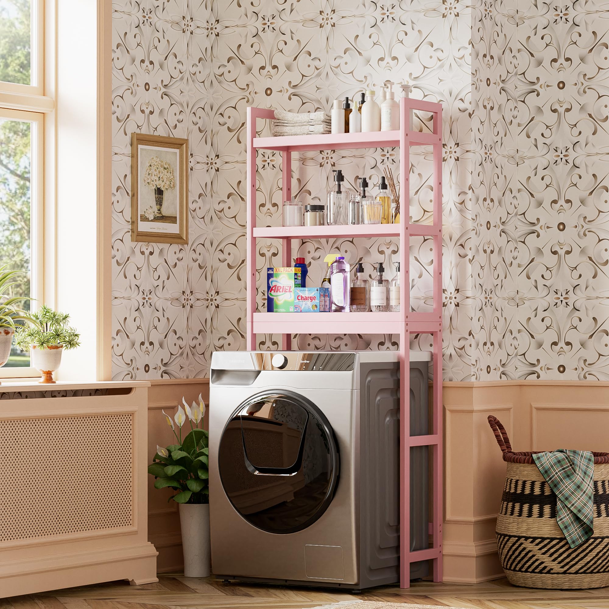 SMIBUY pink over-the-toilet shelf ideal for plants or candles