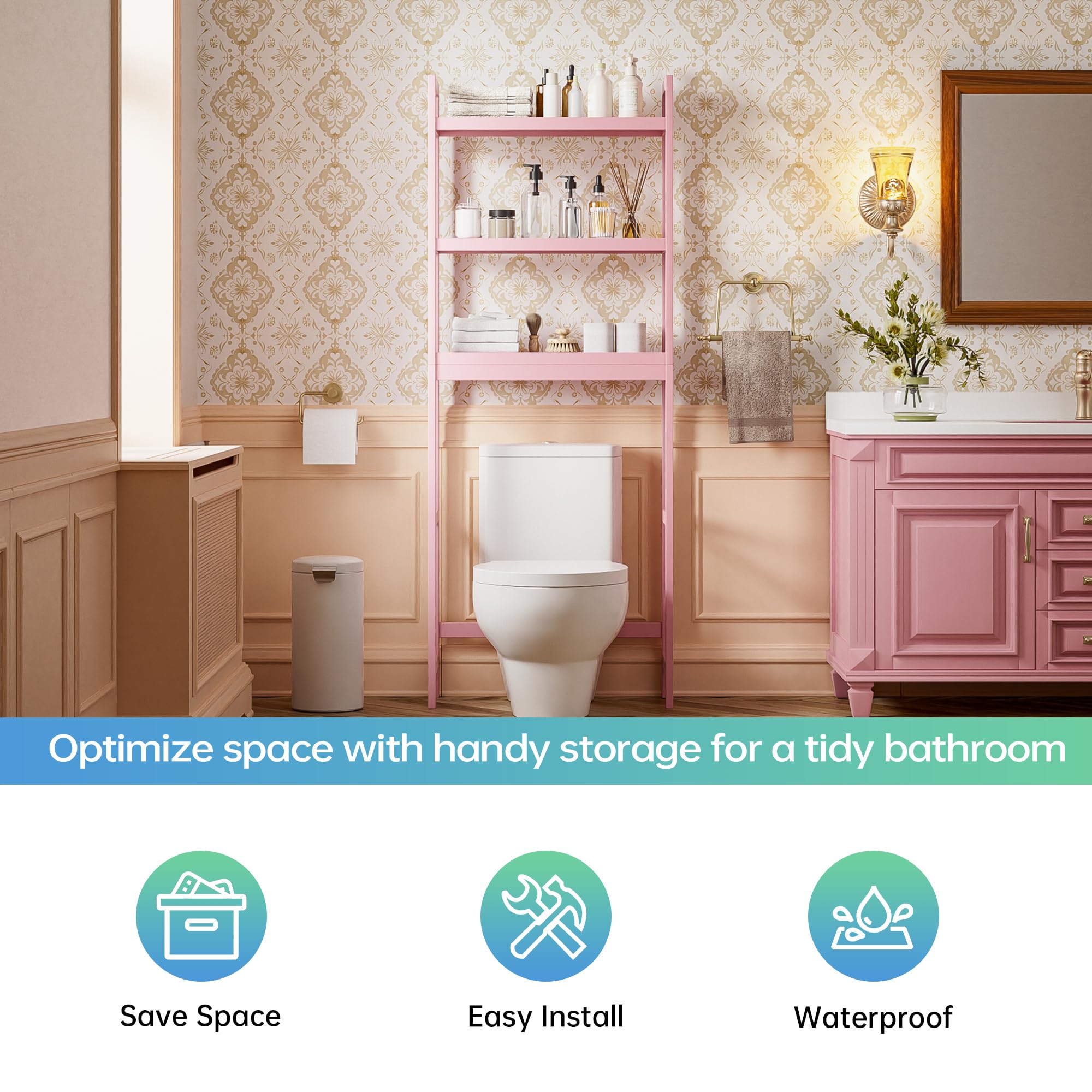SMIBUY bamboo shelf pink uses eco-friendly material for durable bathroom storage