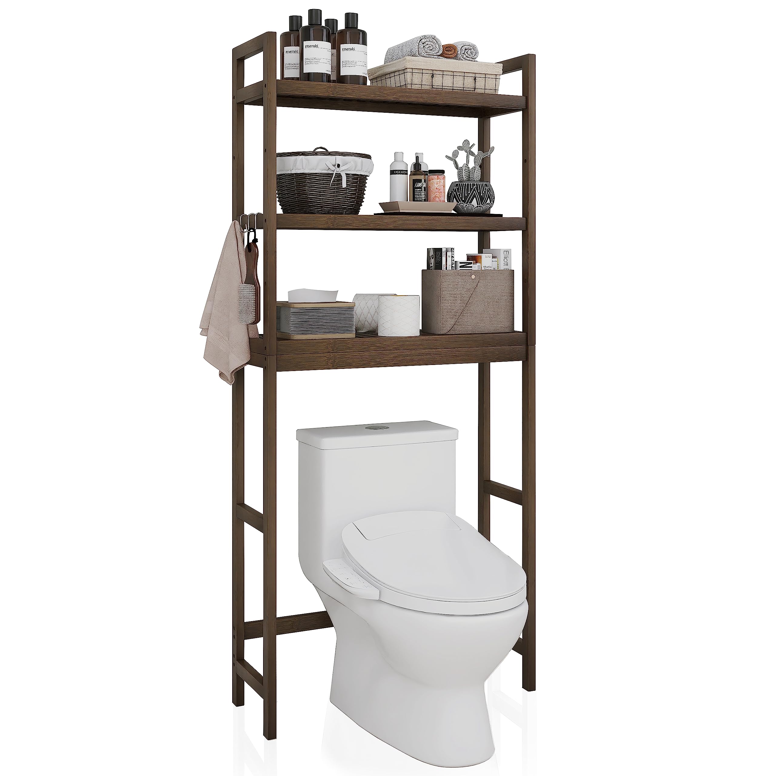 Smibuy bamboo over-toilet shelf in walnut finish adds stylish bathroom storage