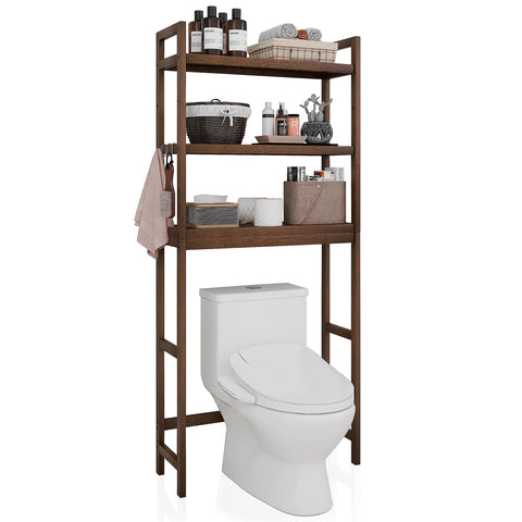 Smibuy bamboo over-toilet shelf in walnut finish adds stylish bathroom storage