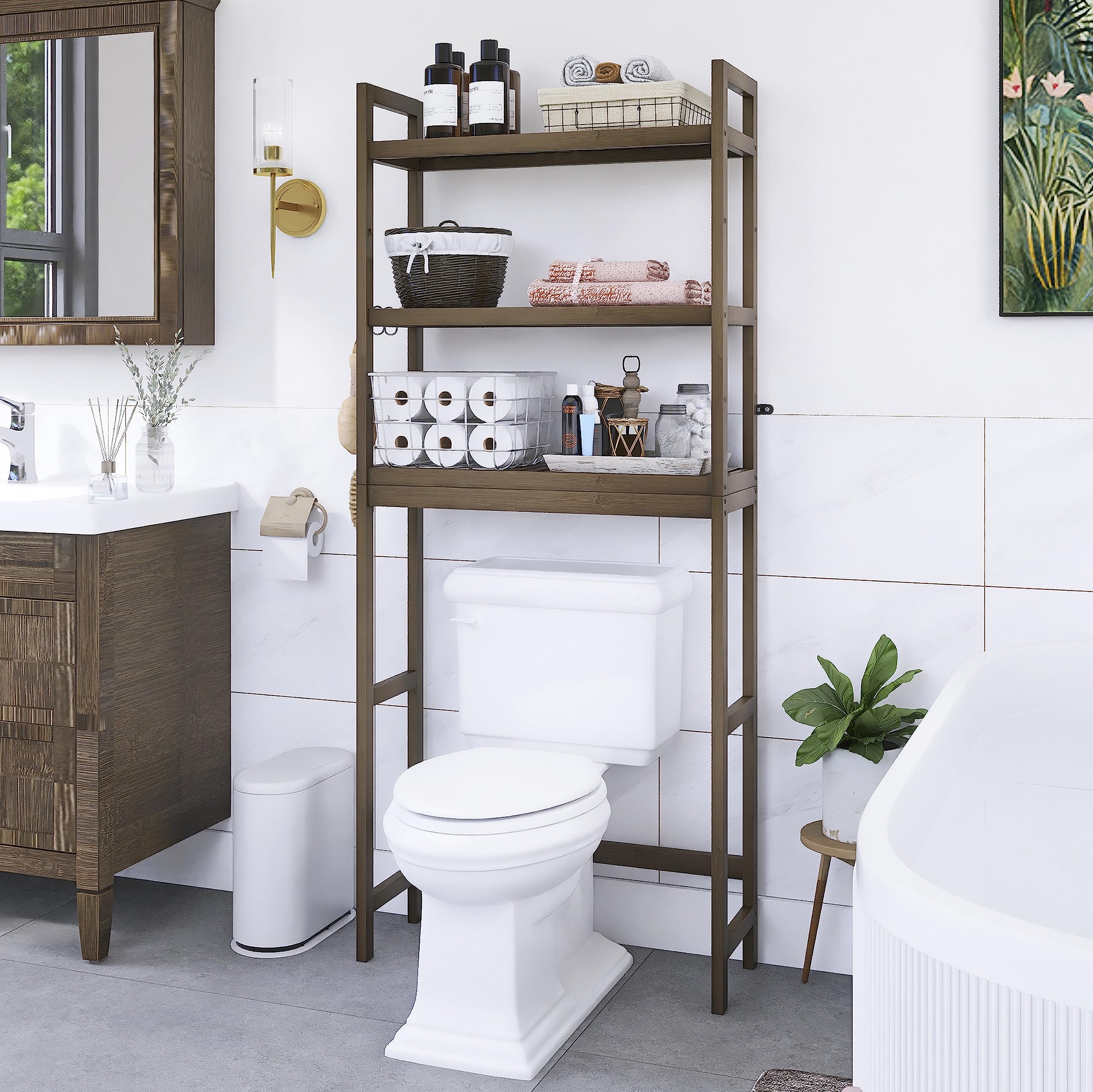 Smibuy 3-tier rack provides adjustable shelves for towels and toiletries