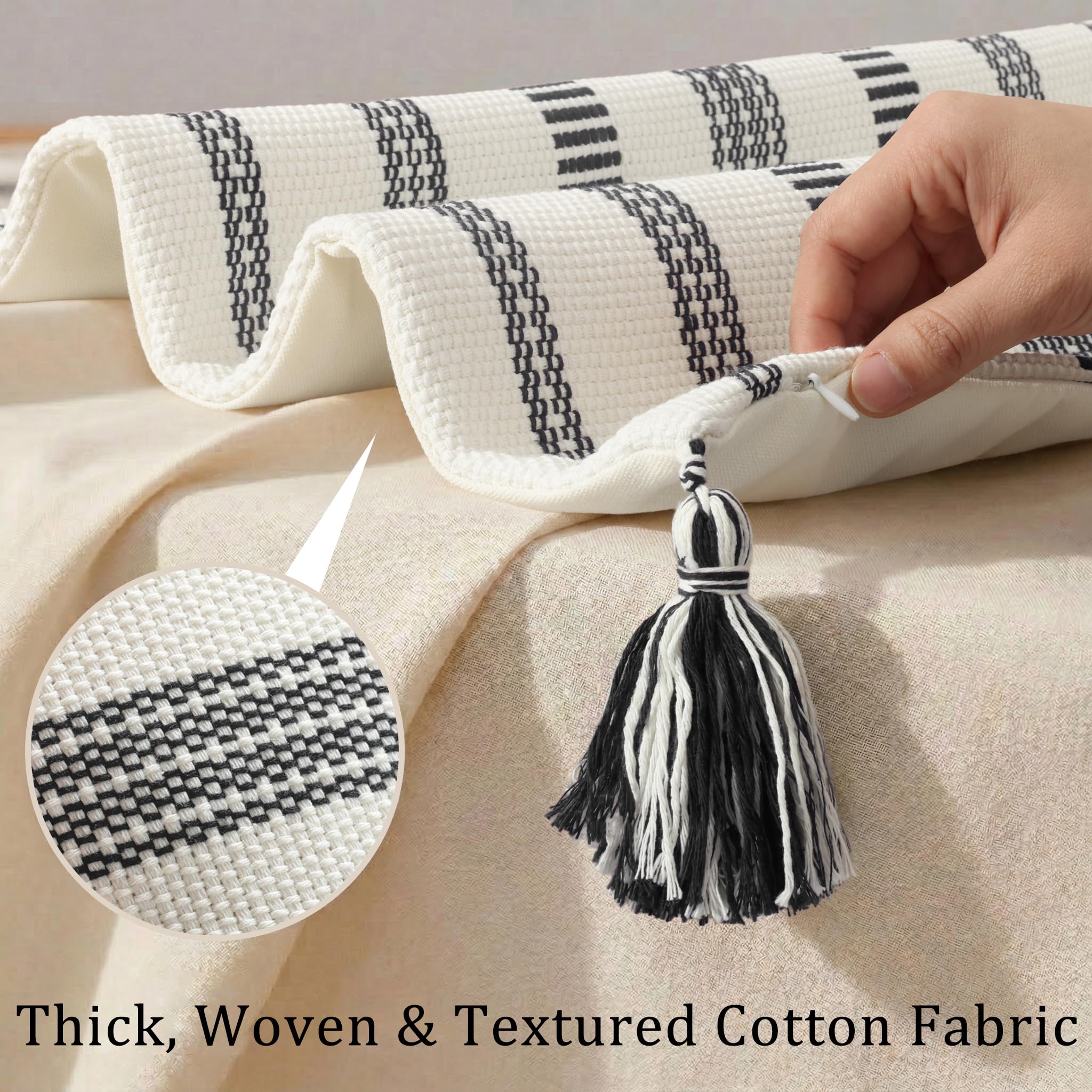 Smile Bee outdoor pillow cover in black and cream stripes for patio styling.