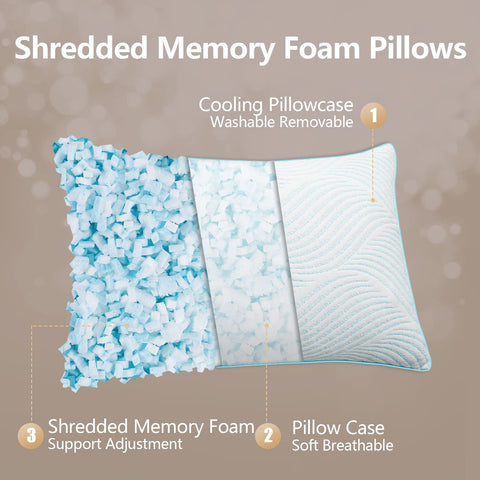 Smilereve cooling memory foam pillow queen pack top view with dual-fabric design.