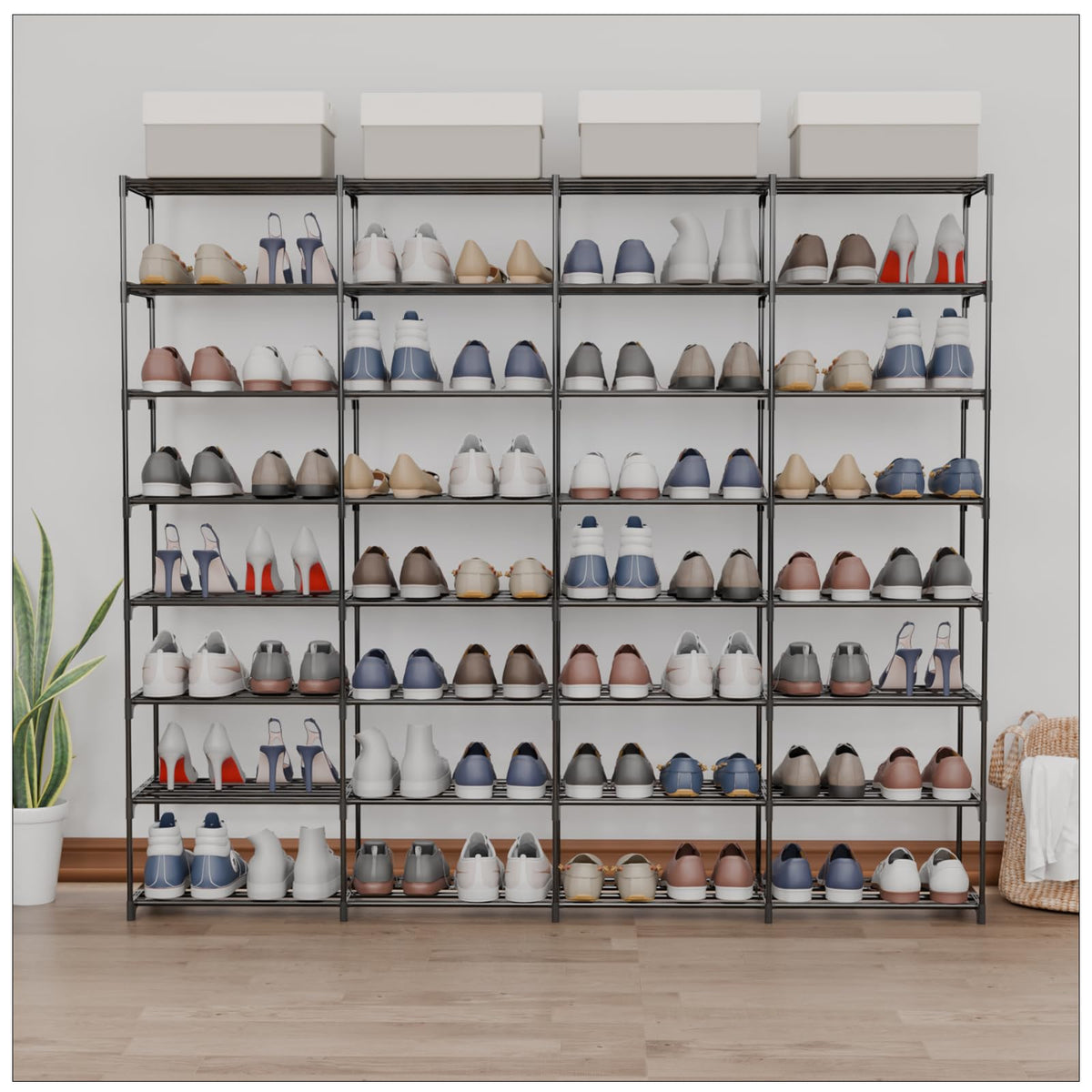 SMILHELTD 8-tier shoe rack front view showing spacious shelves for family footwear