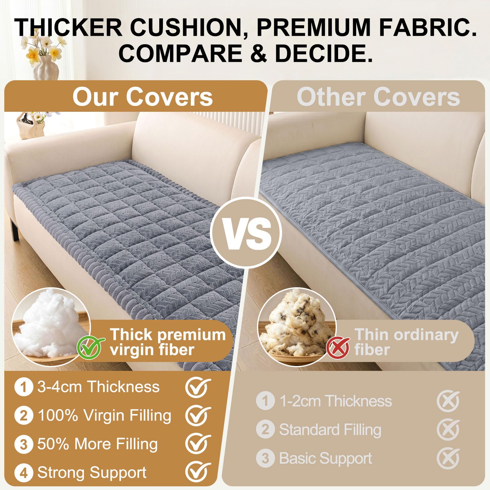 Smiry couch cover designed to fit 2-3 cushion sofas for versatile use.