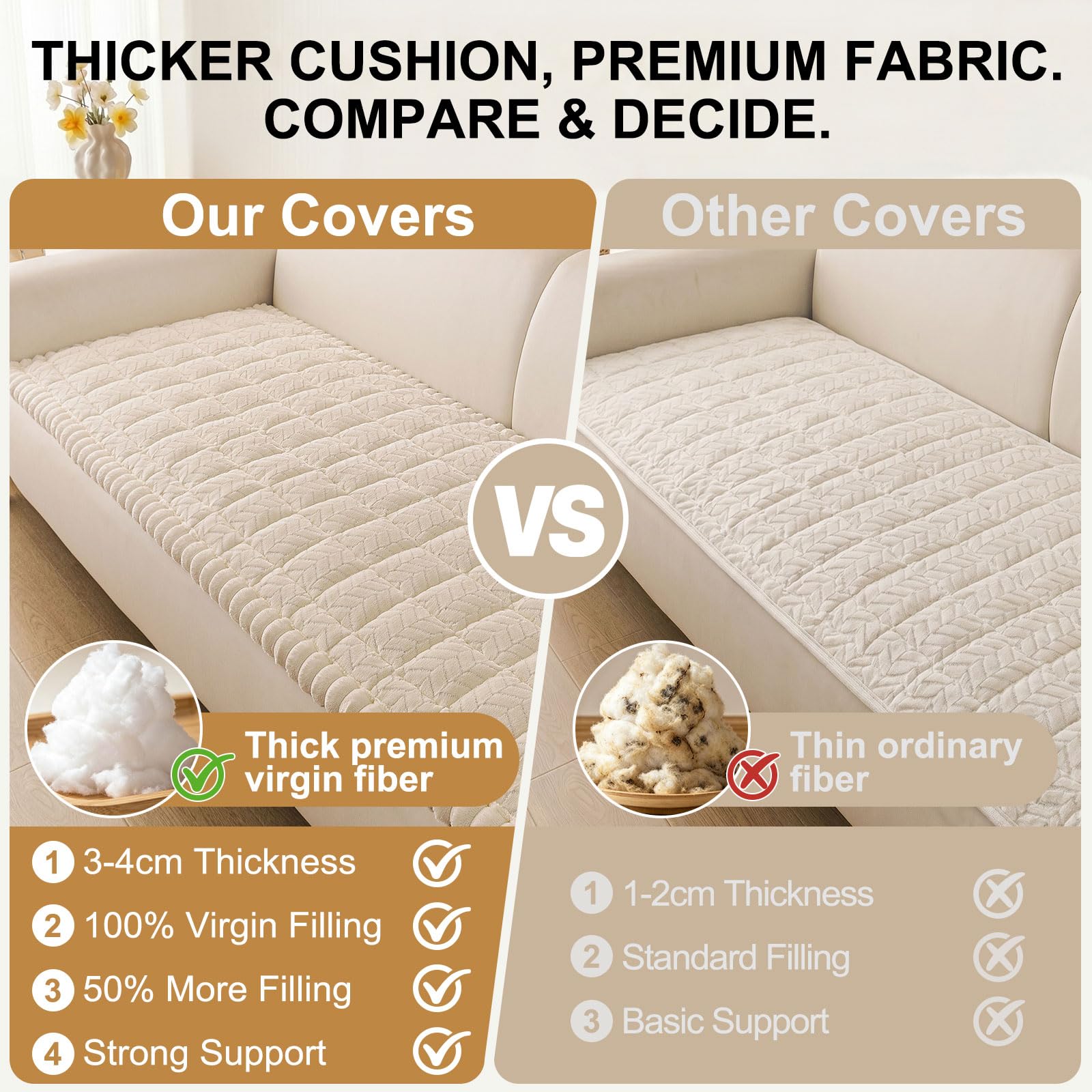 Smiry 3-cushion sofa fit keeps the cover centered and tidy.