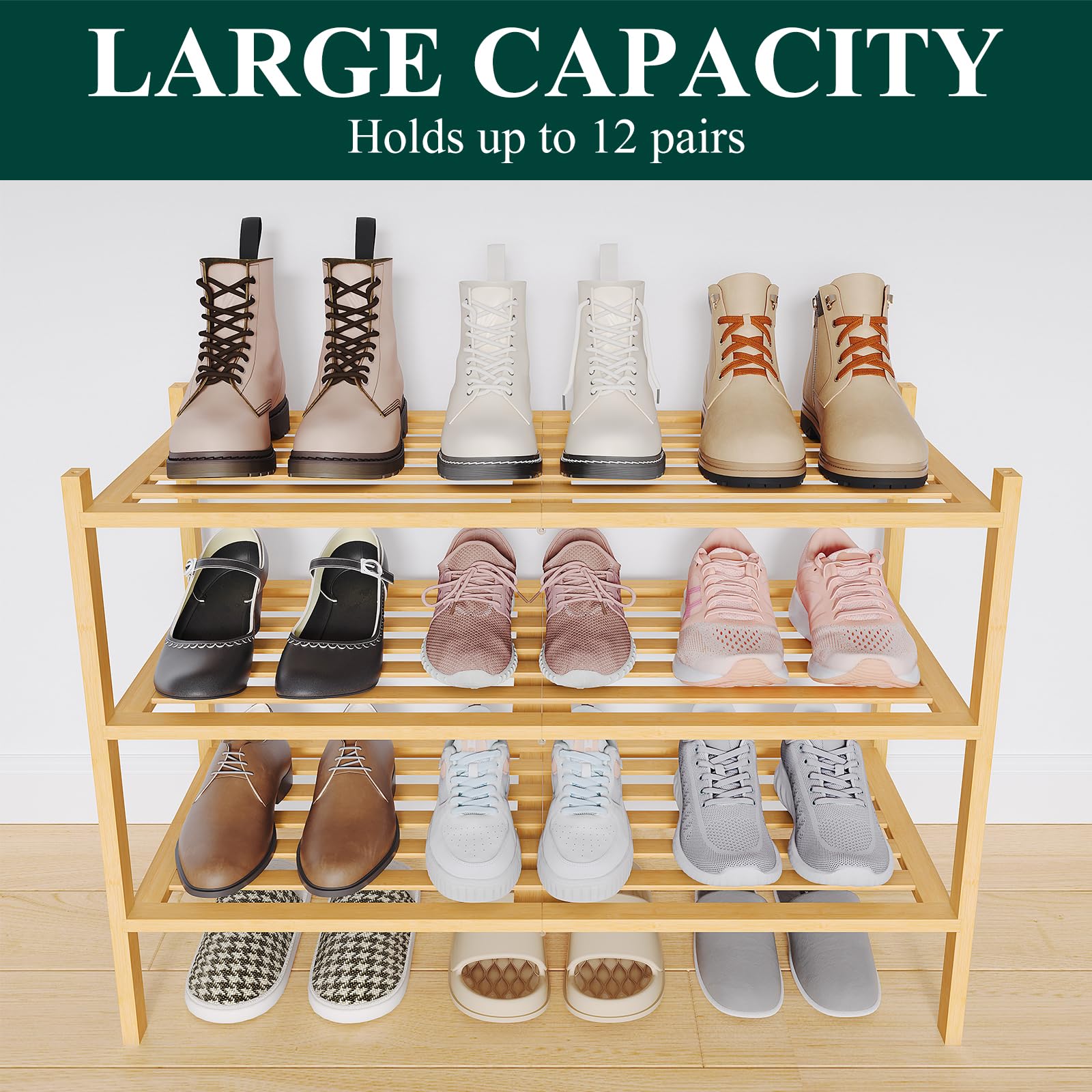 Smiry bamboo shoe rack in dorm room providing organized storage