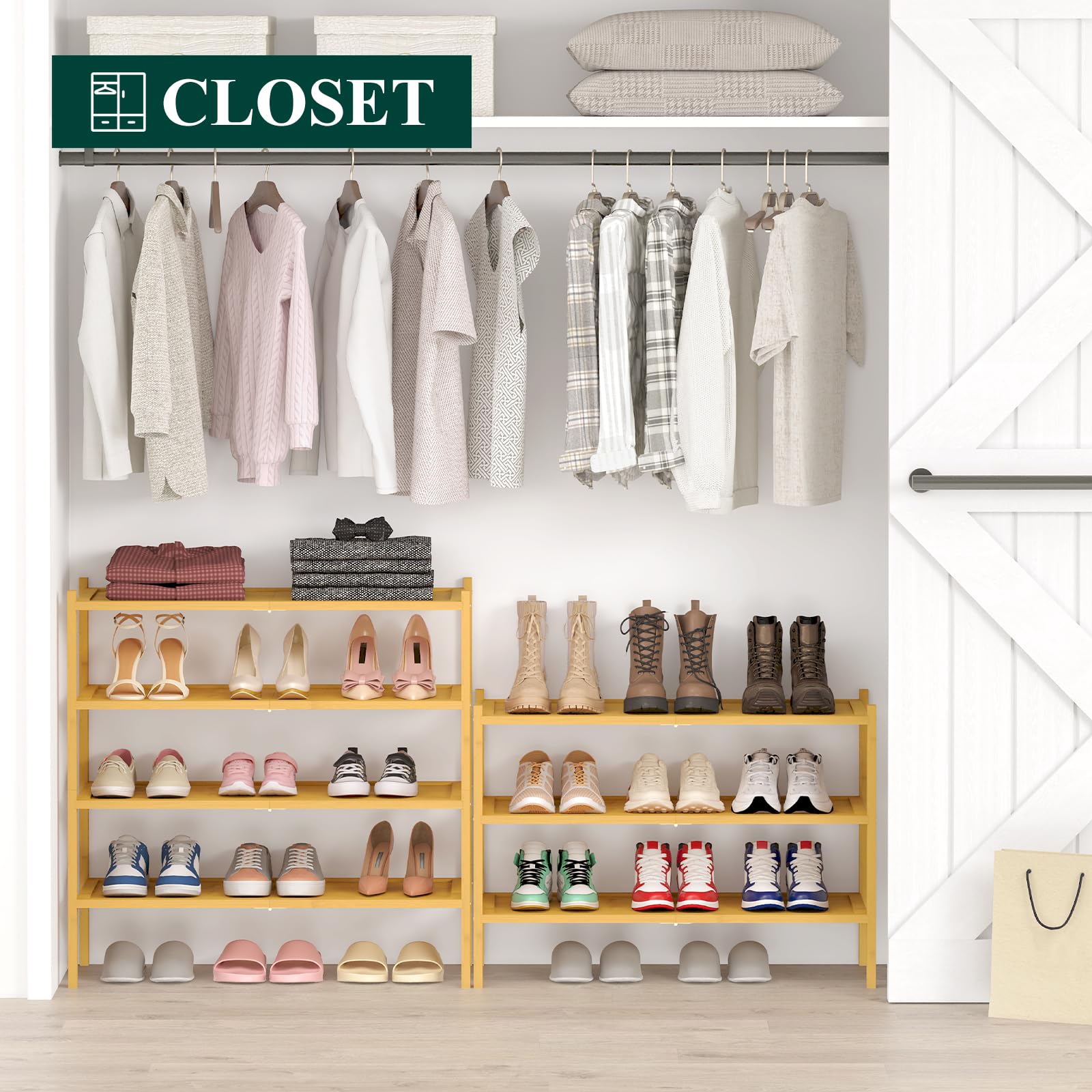 Flat-panel shelf detail holds high heels and small items