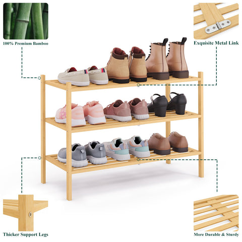 Smiry bamboo shoe rack lacquer finish detail on smooth wood
