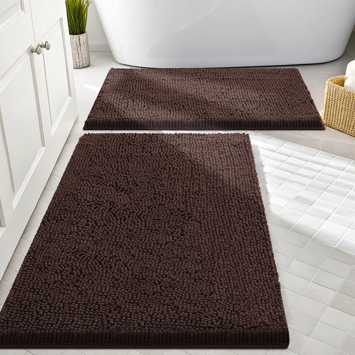 Smiry bathroom rugs 2pc set on floor showing plush softness and fast drying