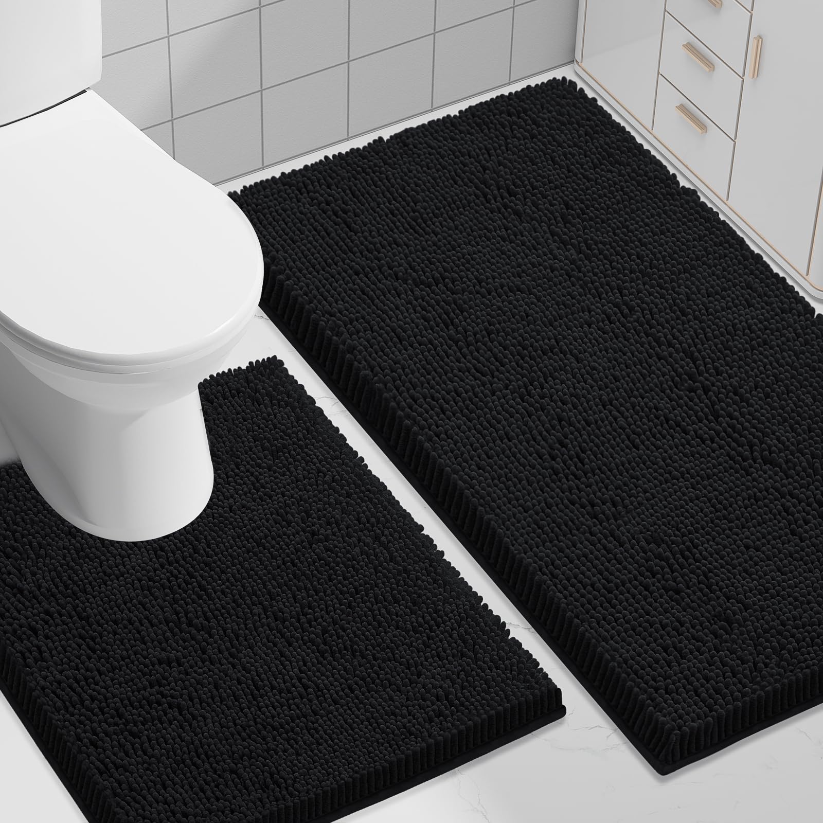 Smiry bathroom rugs 2pc set soft chenille texture for cozy feet after shower