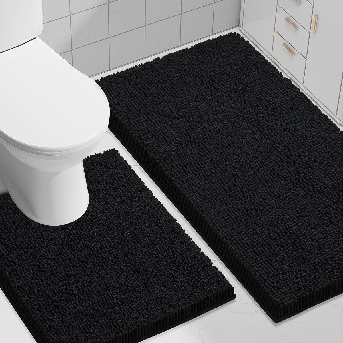 Smiry bathroom rugs 2pc set soft chenille texture for cozy feet after shower
