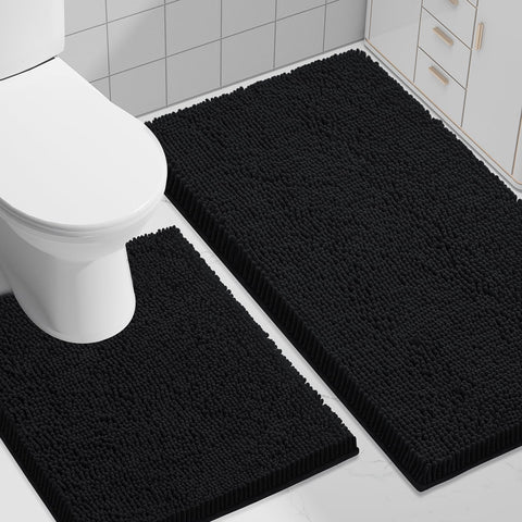 Smiry bathroom rugs 2pc set soft chenille texture for cozy feet after shower