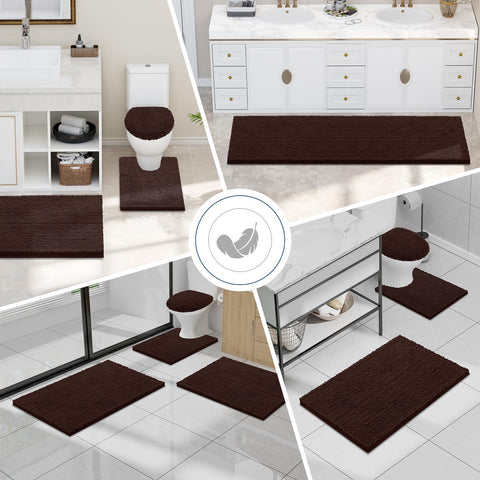 Smiry shaggy mat in use by tub and vanity for cushioned steps