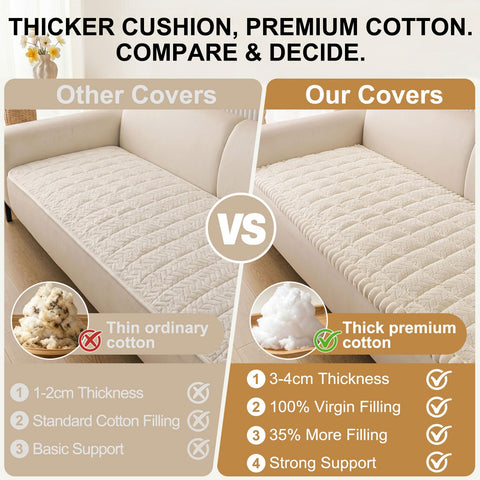 Smiry beige soft sofa slipcover adds warmth and hides spills and fur