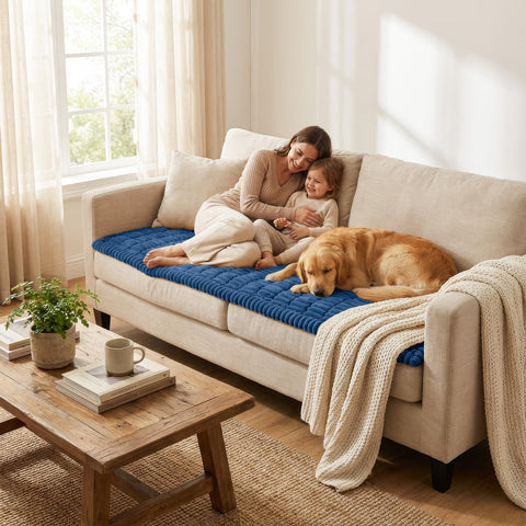 Three-cushion fit of Smiry cover provides versatile sofa protection.
