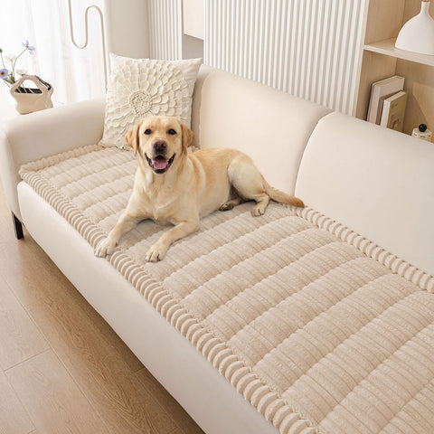 Smiry couch cover in apricot fabric adds cozy style while protecting furniture.