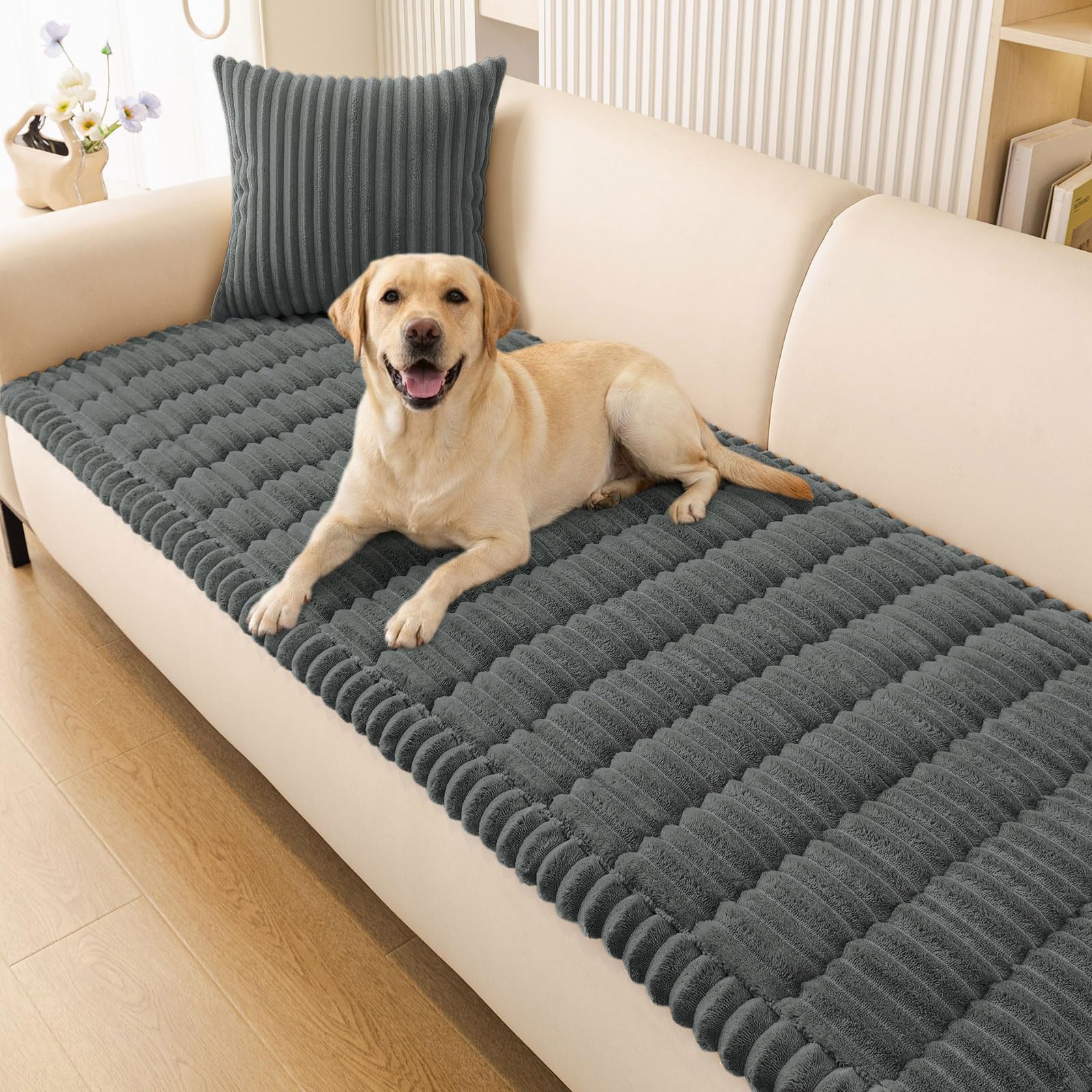 Smiry couch cover on a 3-cushion sofa protects against scratches and stains