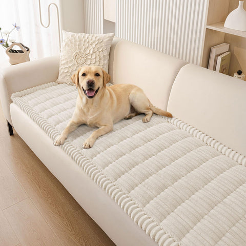 Smiry couch cover with durable fabric protects furniture from pet scratches.