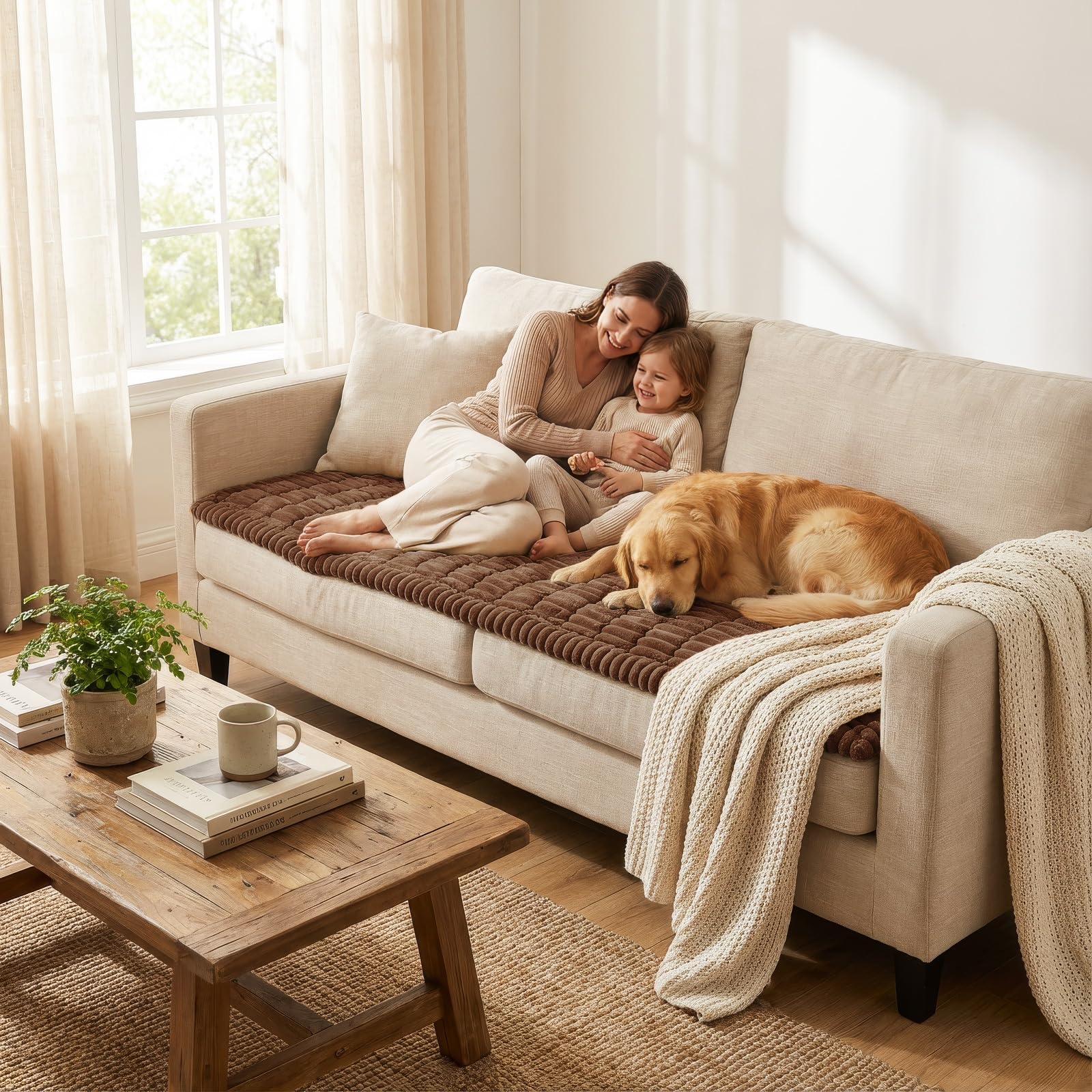 Smiry couch cover machine-washable simplifies cleanups after pets.