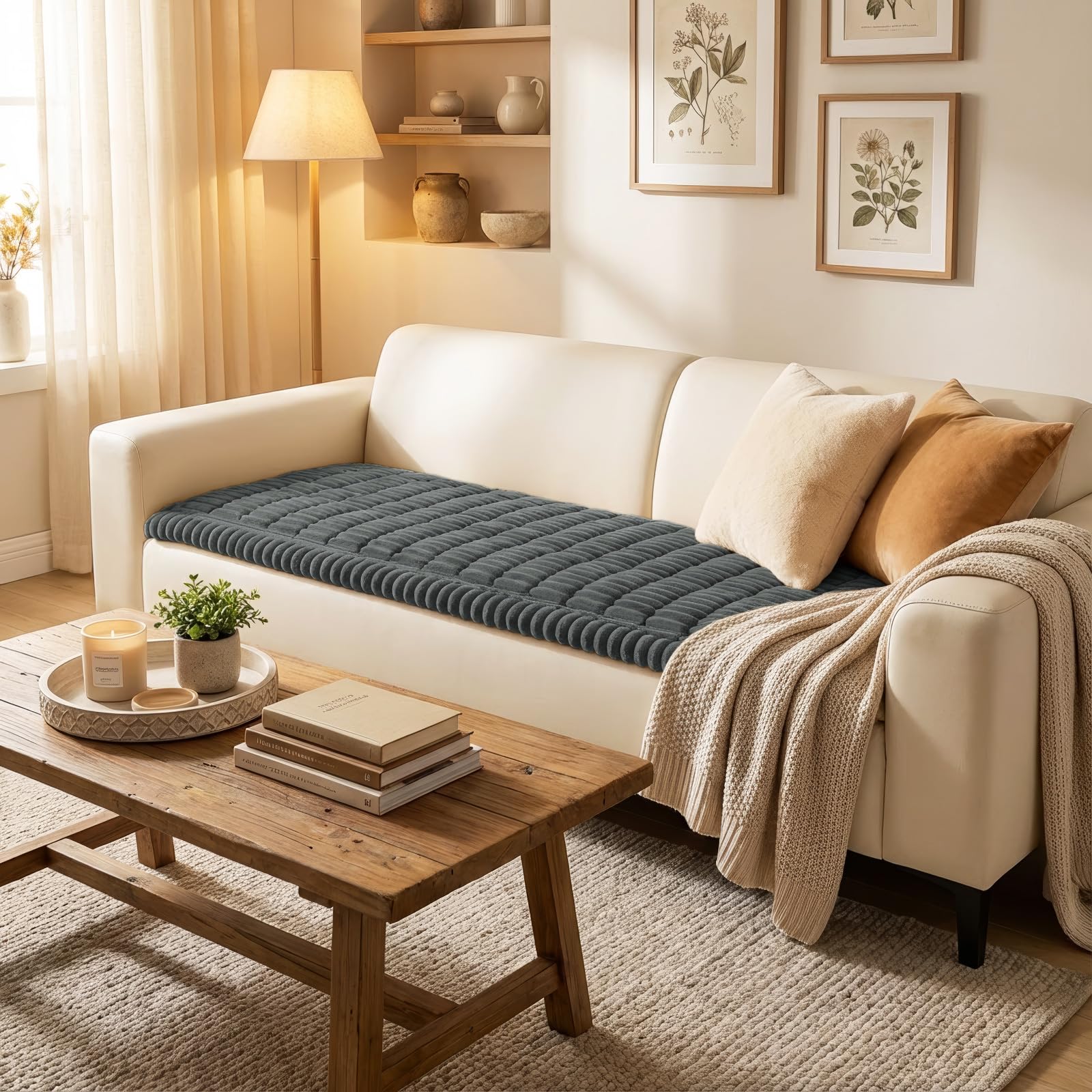 Smiry couch cover non-slip backing grips the sofa.