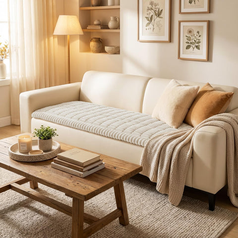 Smiry couch cover shows non-slip bottom to keep in place.