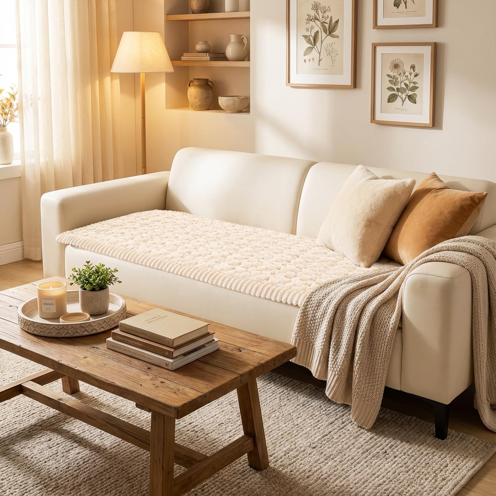 Smiry couch cover non-slip dots close-up demonstrates grip to prevent slipping