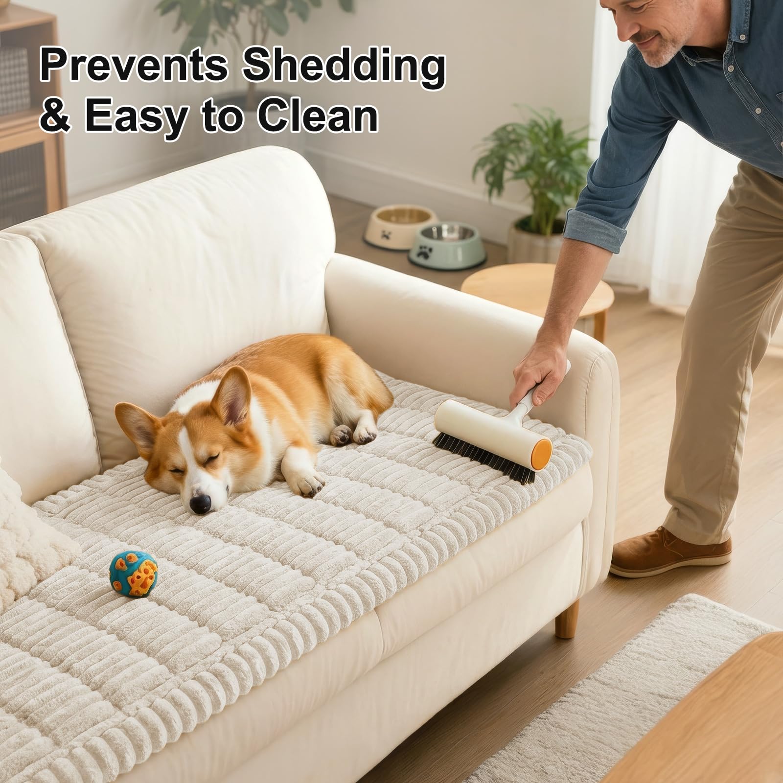 Smiry couch cover provides cozy softness while guarding floors from spills.