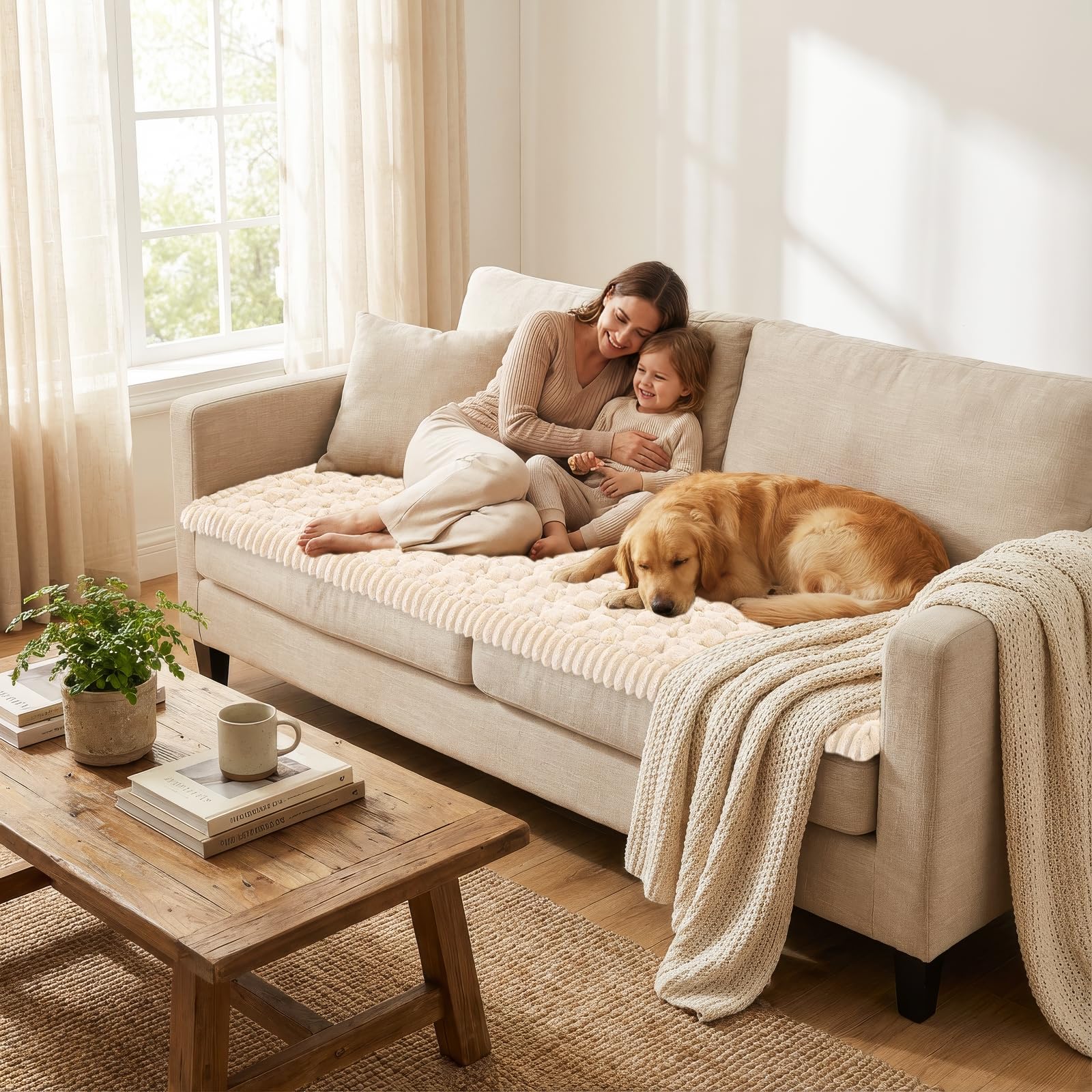 Smiry couch cover stitching and durability shown for long-lasting protection
