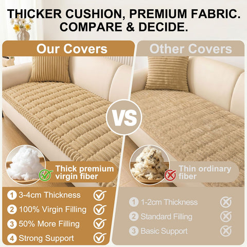 Smiry three-cushion fit fully covers a standard sofa.
