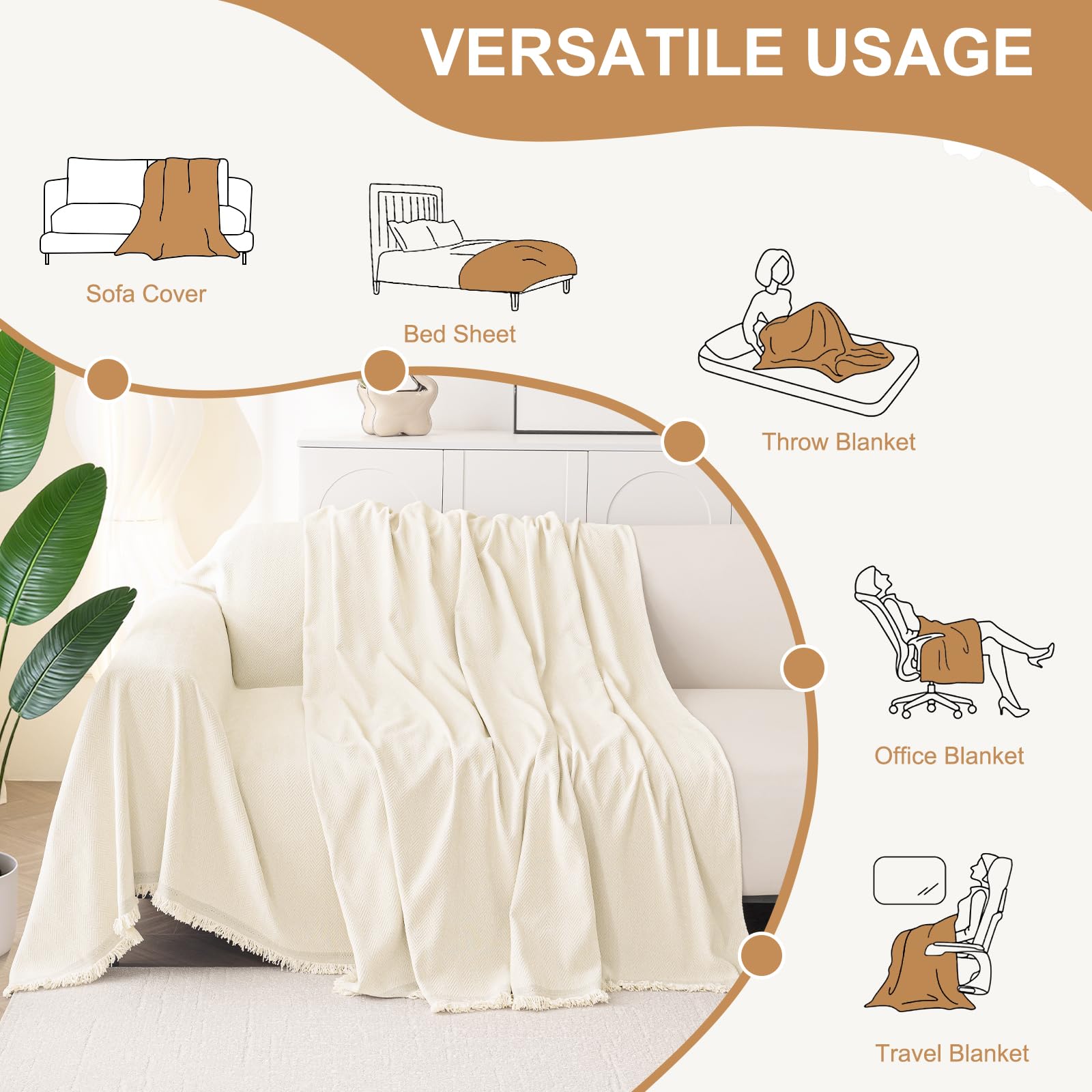 Smiry three-cushion sofa cover in beige shows a tidy, protected surface.
