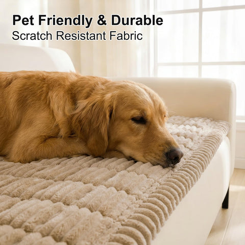Smiry couch cover designed for a three‑cushion sofa provides full seating protection.
