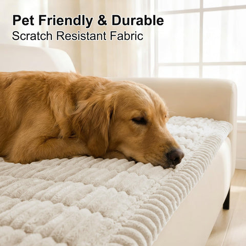 Smiry white 3-cushion sofa cover blends with decor while guarding upholstery.
