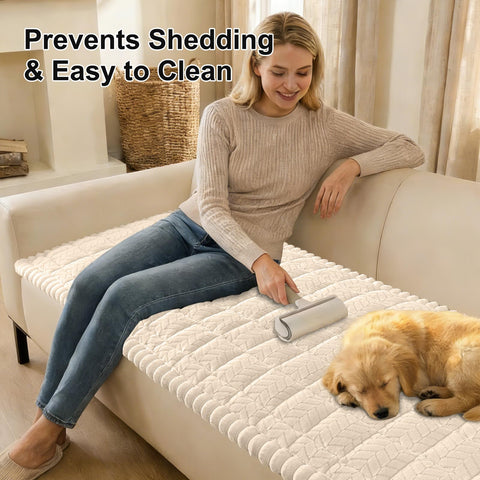 Smiry dog couch cover with granular backing prevents sliding on furniture.