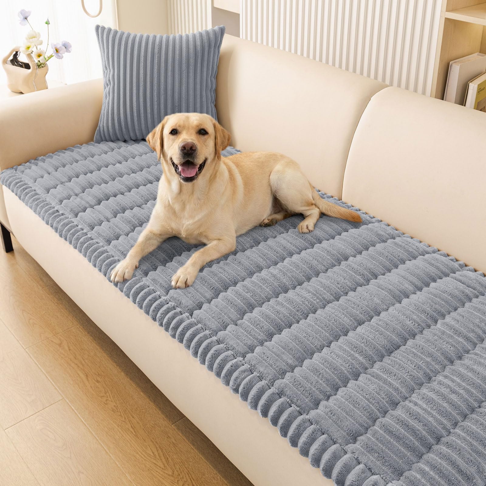Smiry dog couch cover in soft fuzzy grey protects your sofa and adds cozy style.