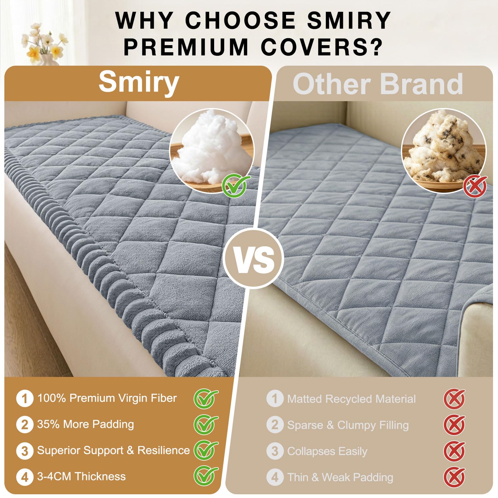 Smiry grey plush cover offers hair-resistant performance for cleaner upholstery.