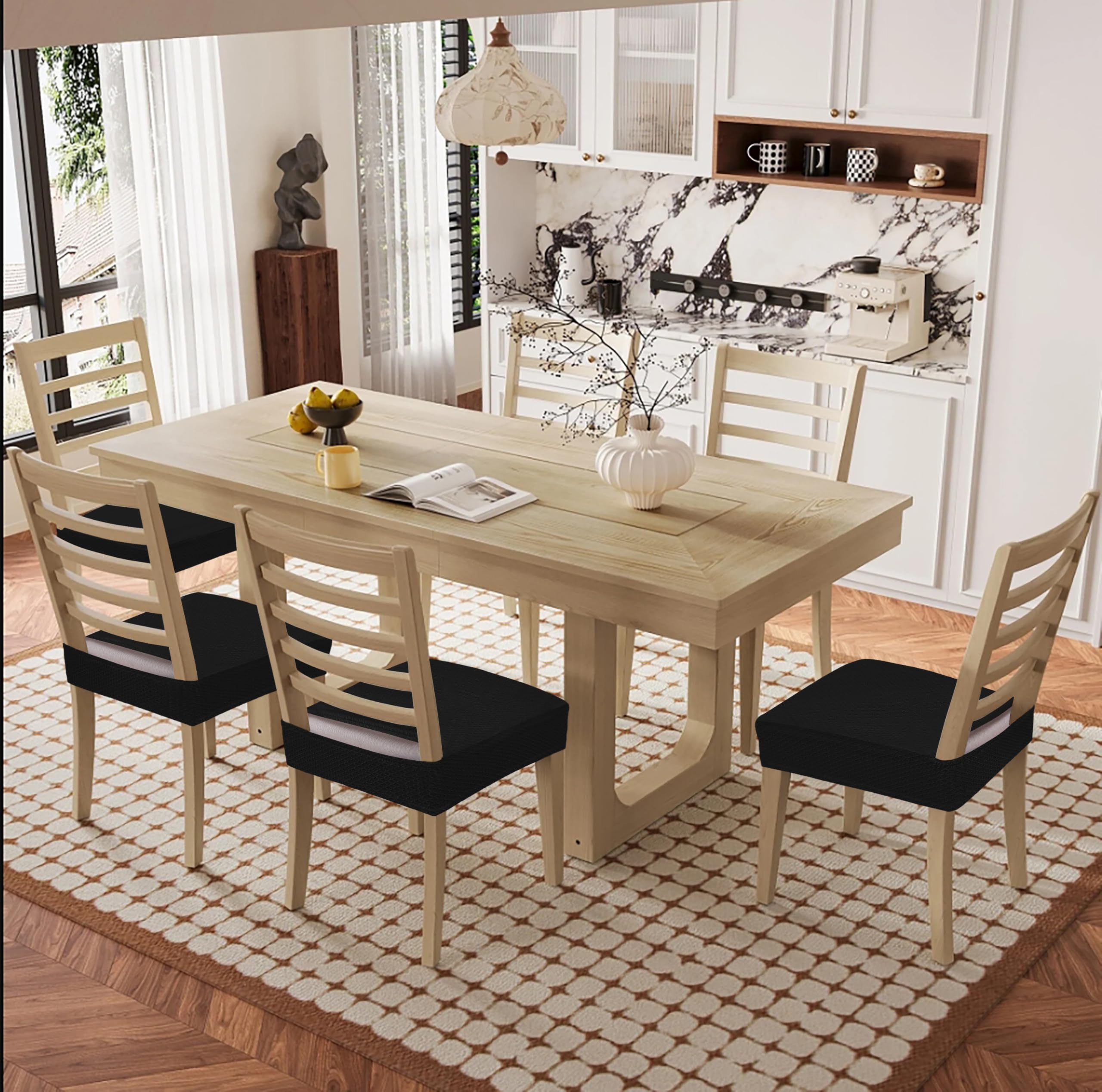 Smiry set of 4 covers for kitchen and dining room chairs adds style and practicality.