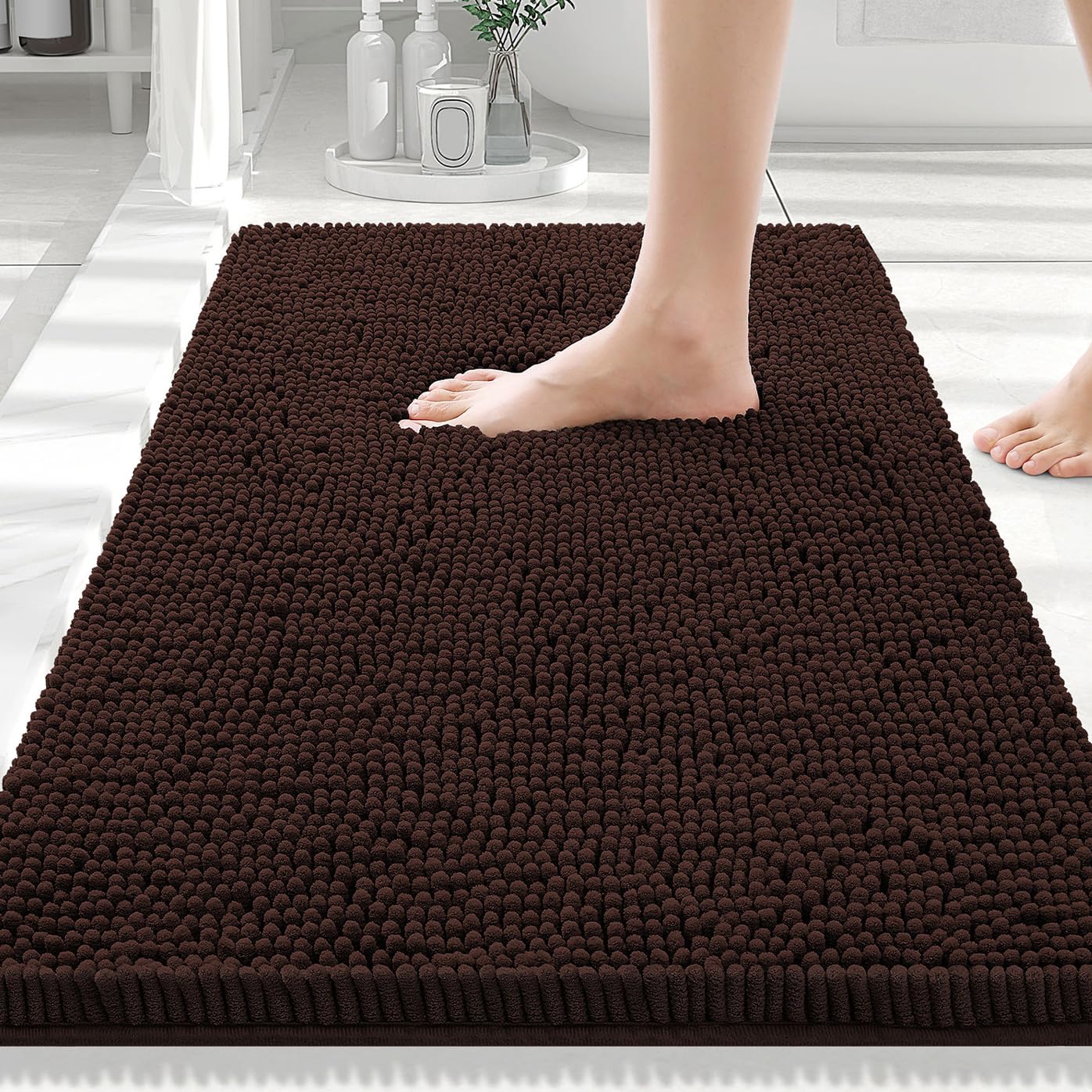 Smiry luxury chenille bath rug with soft pile in 30x20 size for plush feet