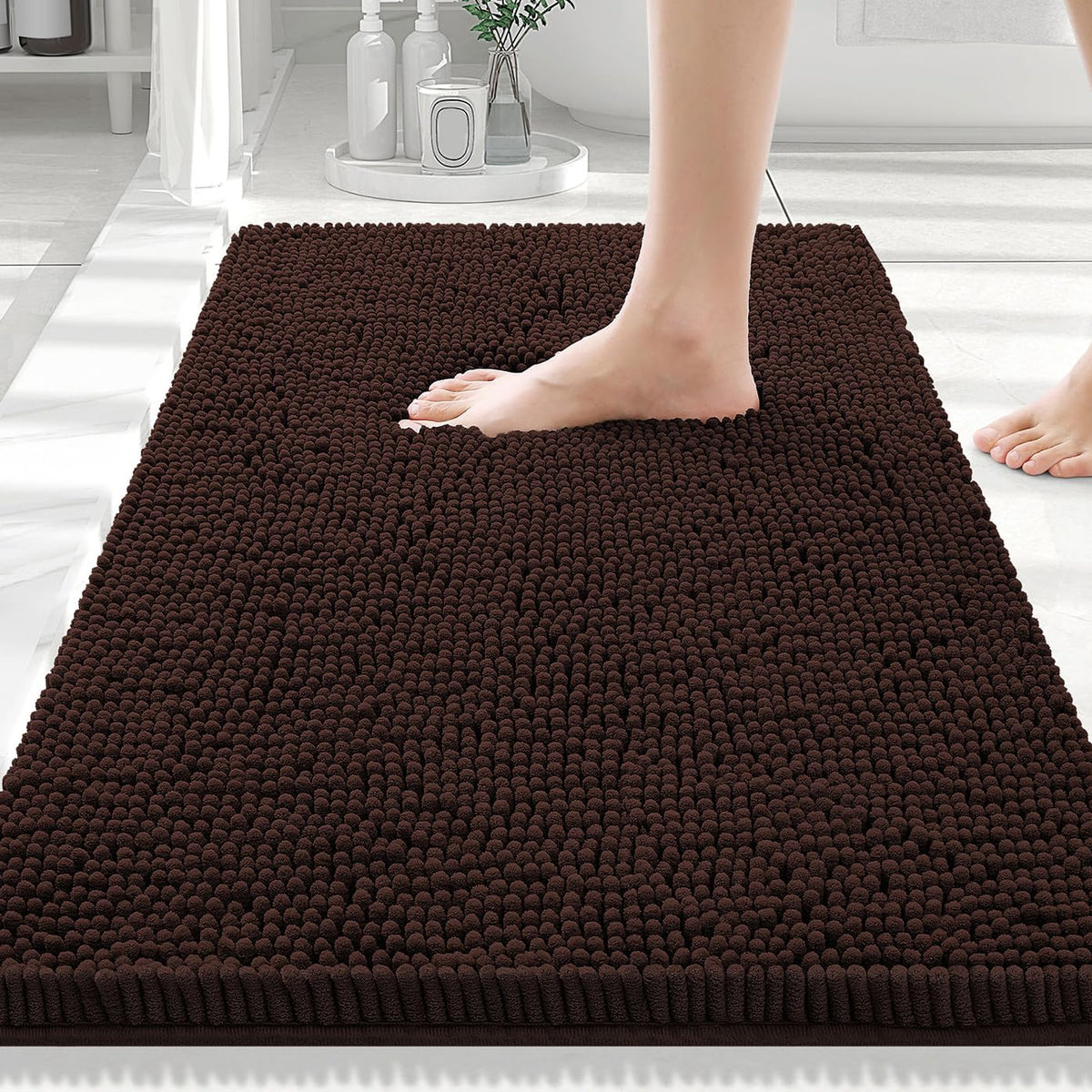 Smiry luxury chenille bath rug with soft pile in 30x20 size for plush feet