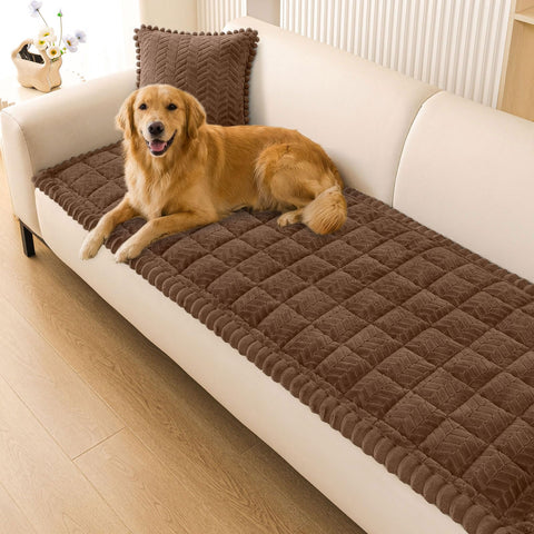 Smiry non-slip couch cover on brown sofa for stable seating with pets