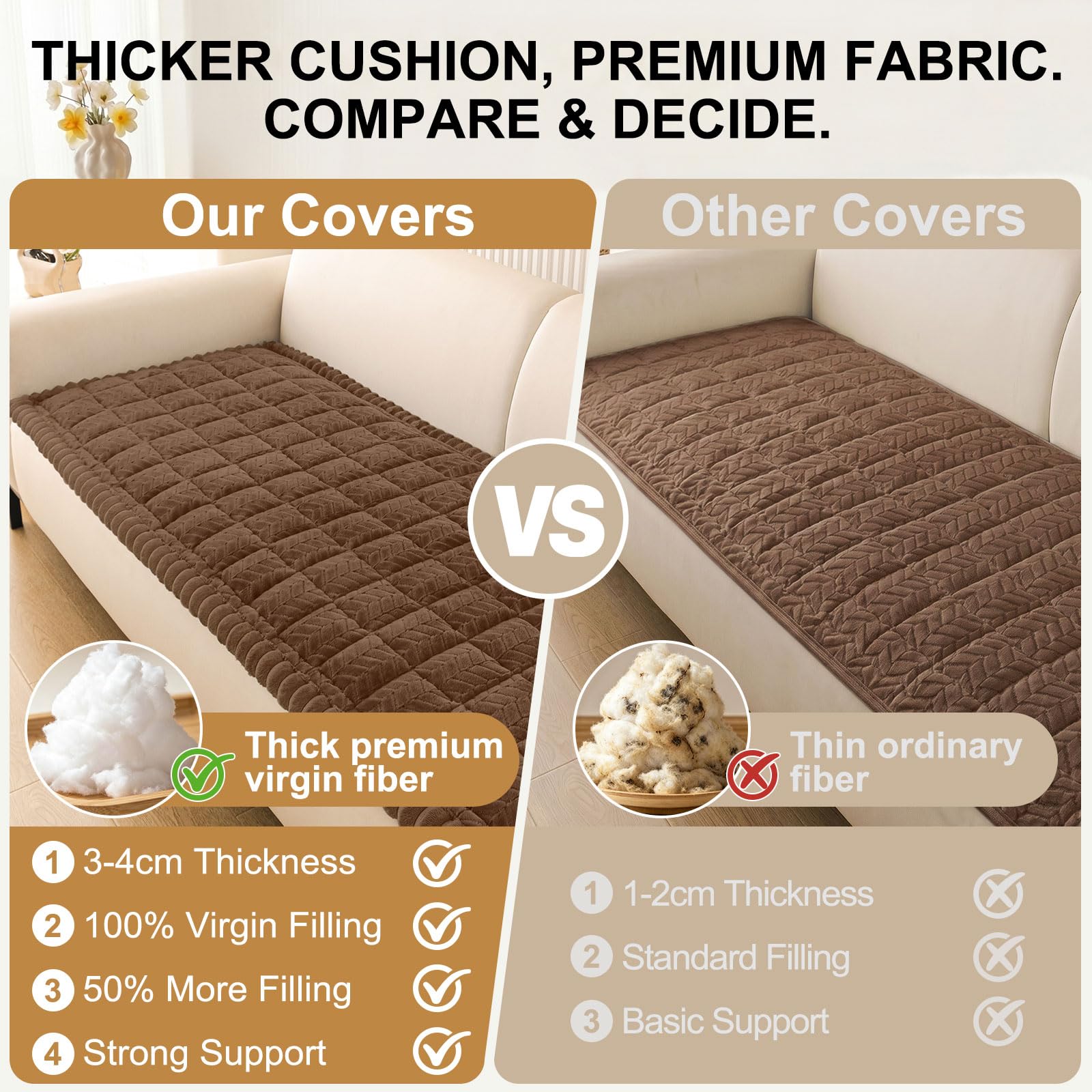 Smiry non-slip couch cover in brown protects cushions from hair and spills