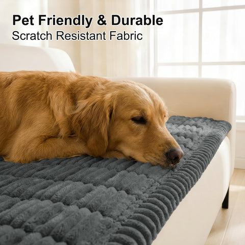 Smiry couch cover demonstrates silicone non slip grip on a sofa.