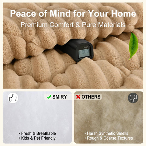 Smiry camel machine-washable couch cover ready for quick cleaning.
