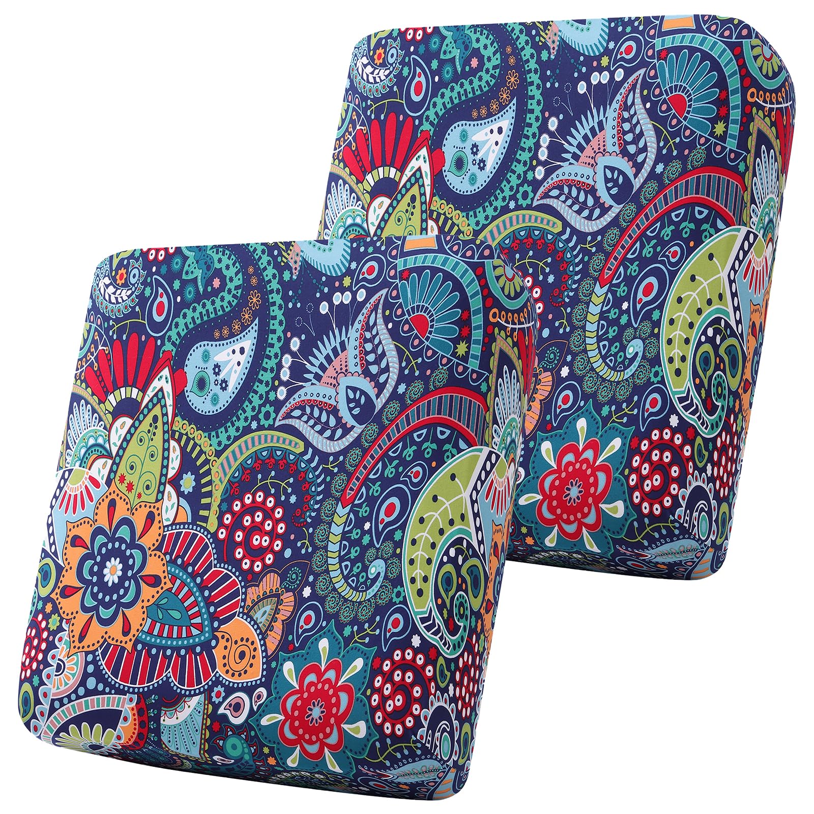 Smiry blue-green printed cushion cover closeup showing soft stretch and color detail.