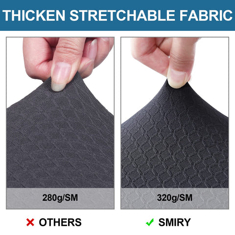 Smiry seat covers packaging and instructions illustrating quick setup and care guidance.