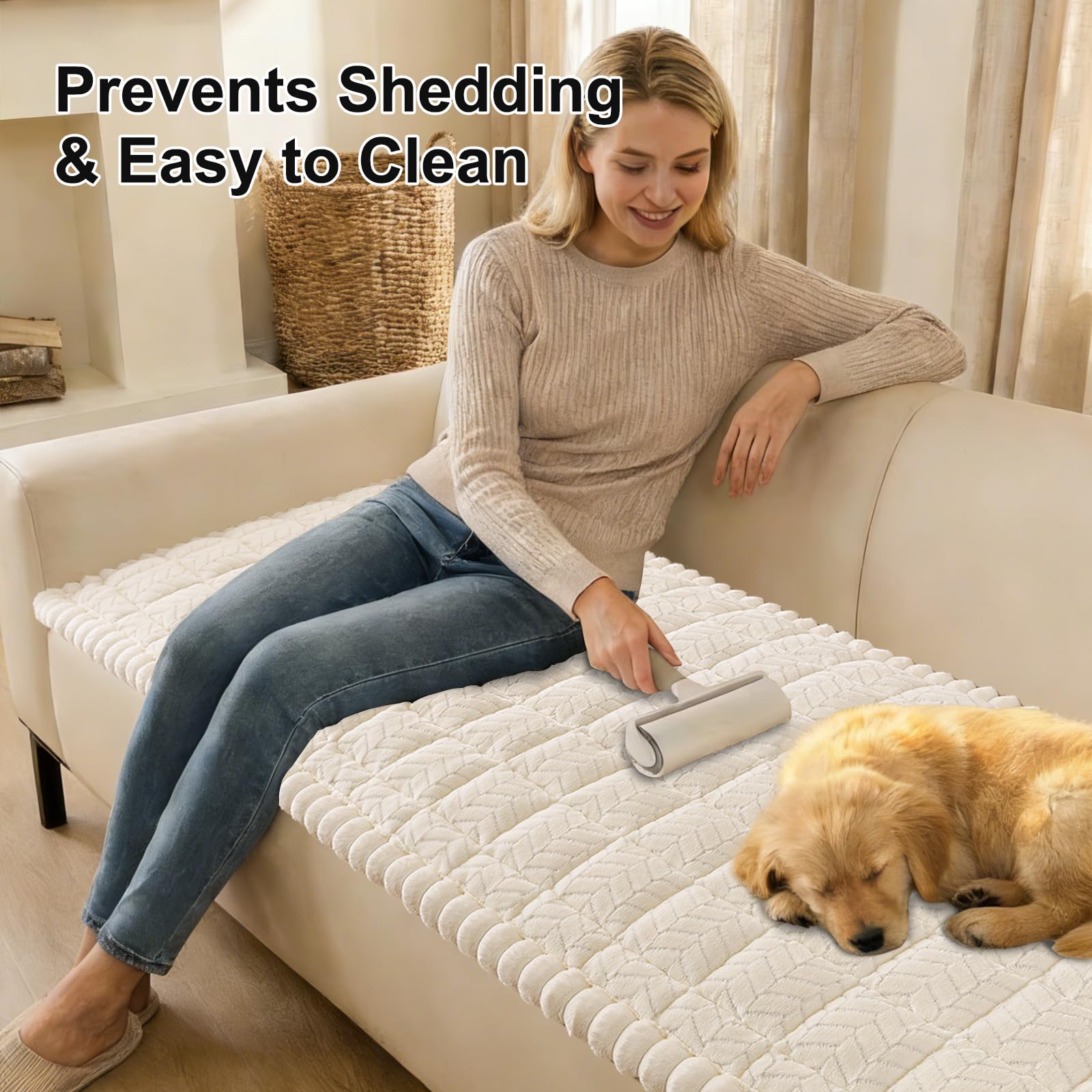 Smiry three-cushion sofa cover provides full protection for three-seat couches while reducing hair transfer