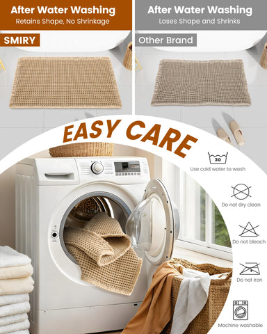 Smiry brown bath mat shown in a warm, inviting bathroom.