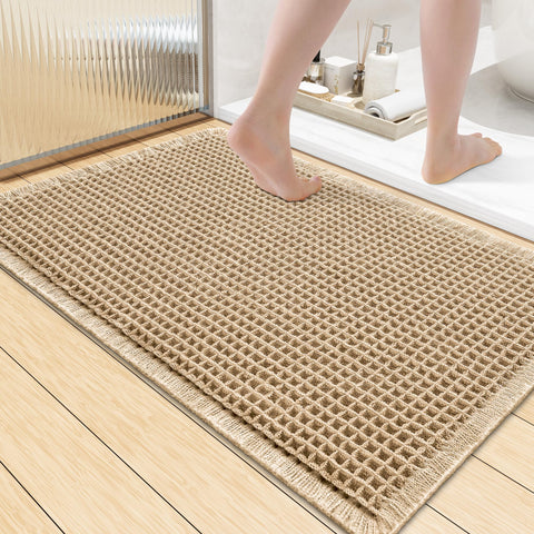 Smiry waffle bath mat front view with dense weave for plush underfoot.