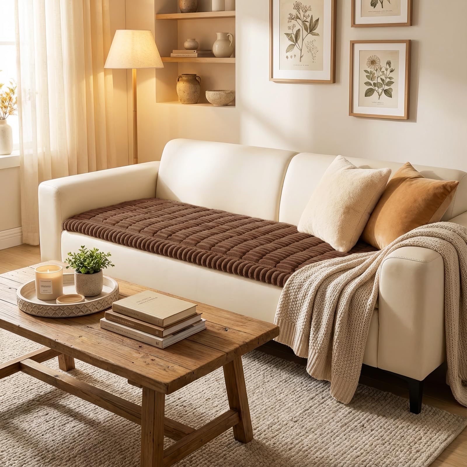 Smiry washable fuzzy sofa cover shows soft texture and easy cleaning after messes.